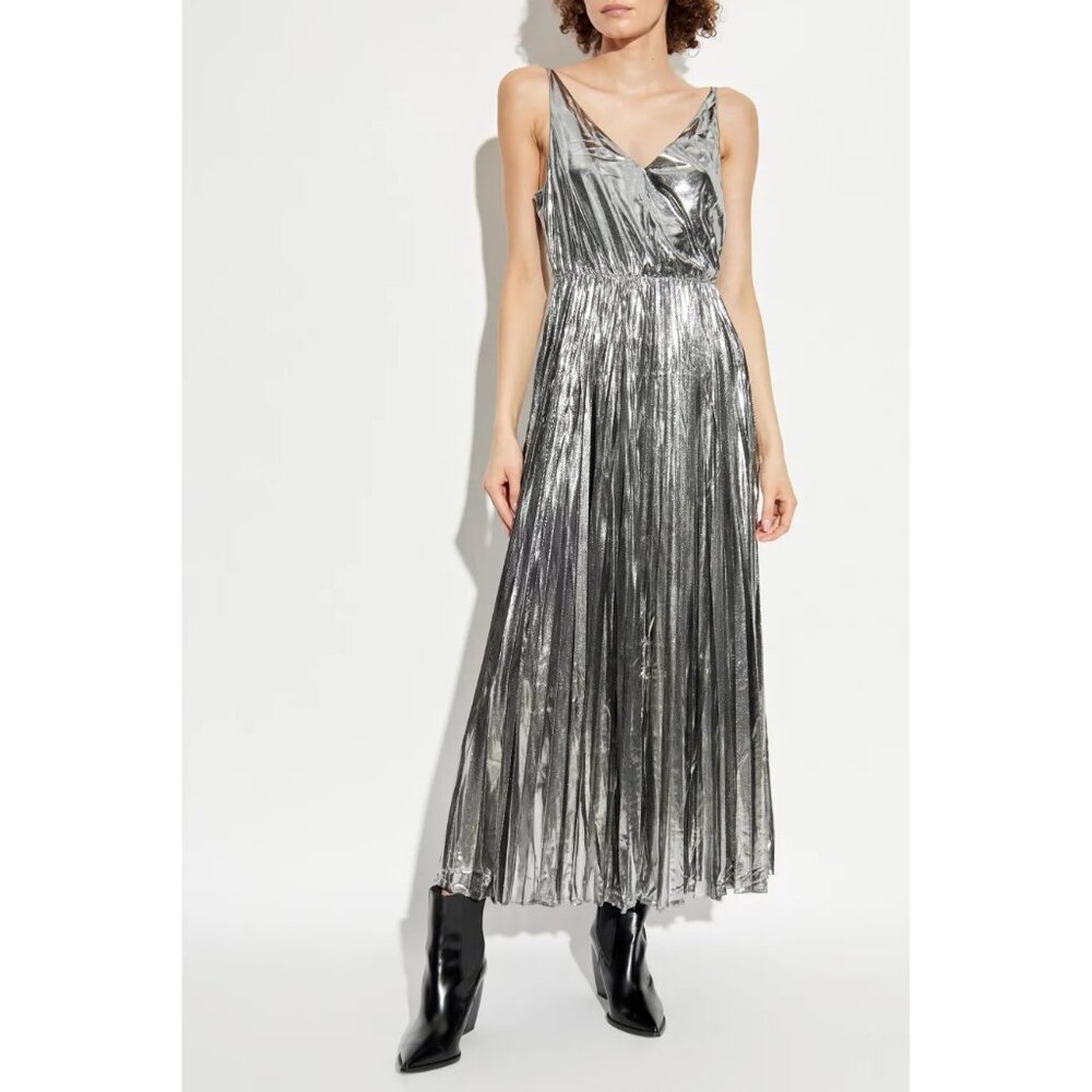 Allsaints Spark Metallic Pleated Maxi Dress Size S
